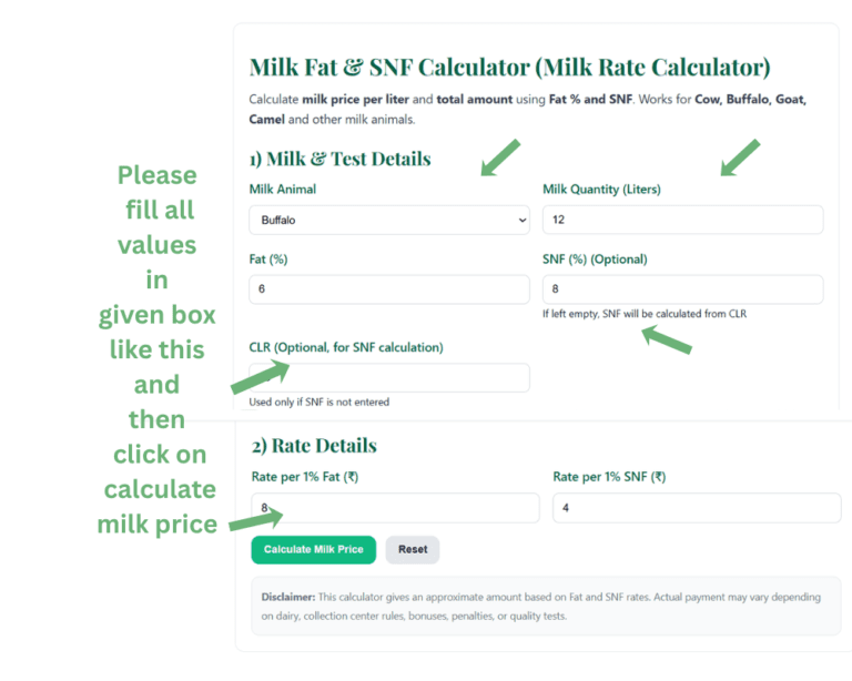 Milk Rate Calculator: Calculate Your Daily Milk Price Based on Fat % and SNF % Free