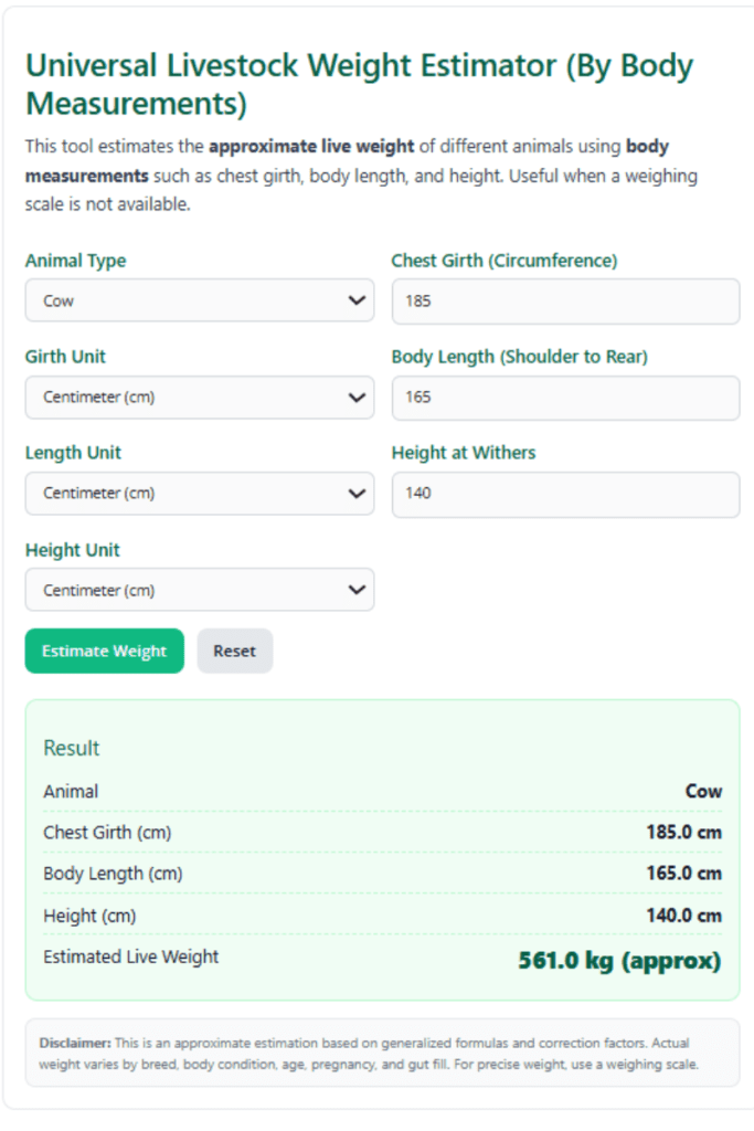 Livestock Weight Estimator: Calculate Live Body Weight of Cow, Buffalo & Goat Using Body Measurements Free 2 Livestock Weight Estimator