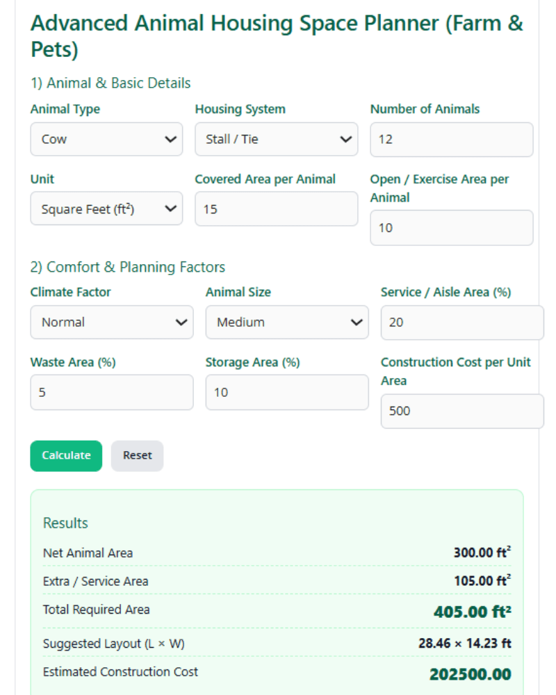 Animal Housing Space Planner: Calculate the Right Shed Area, Feed Space & Water Points for Any Herd Size Free 2 Animal Housing Space Planner
