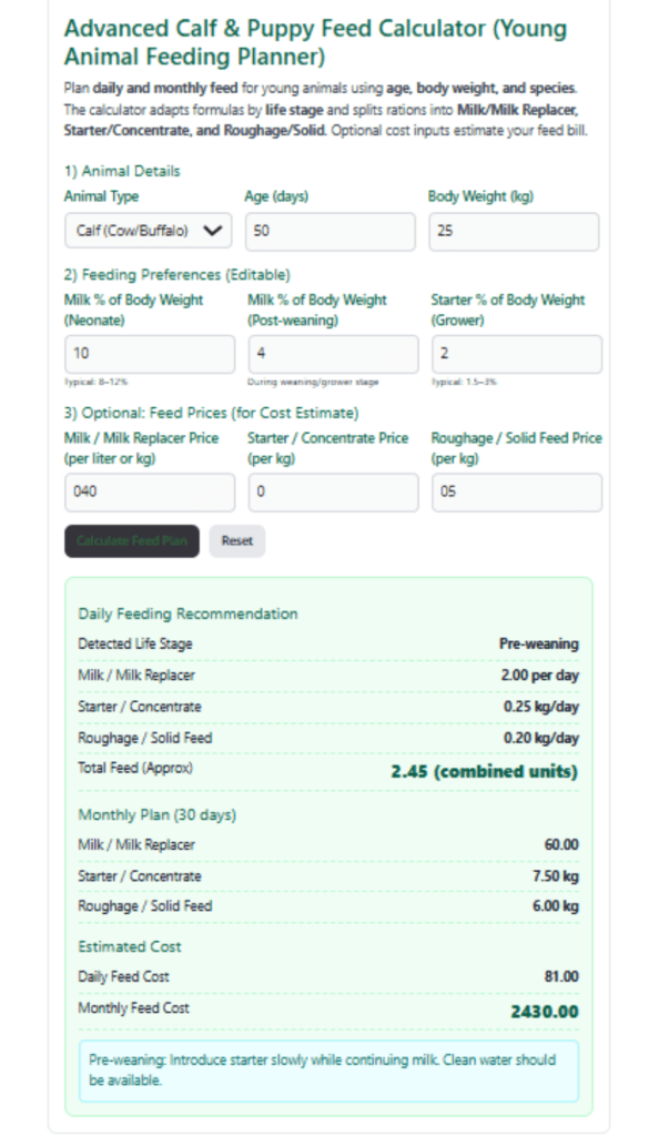 Young Animal Feeding Planner: Daily Feed Chart for Calves, Kids, Lambs & Piglets Free. 2 Young Animal Feeding