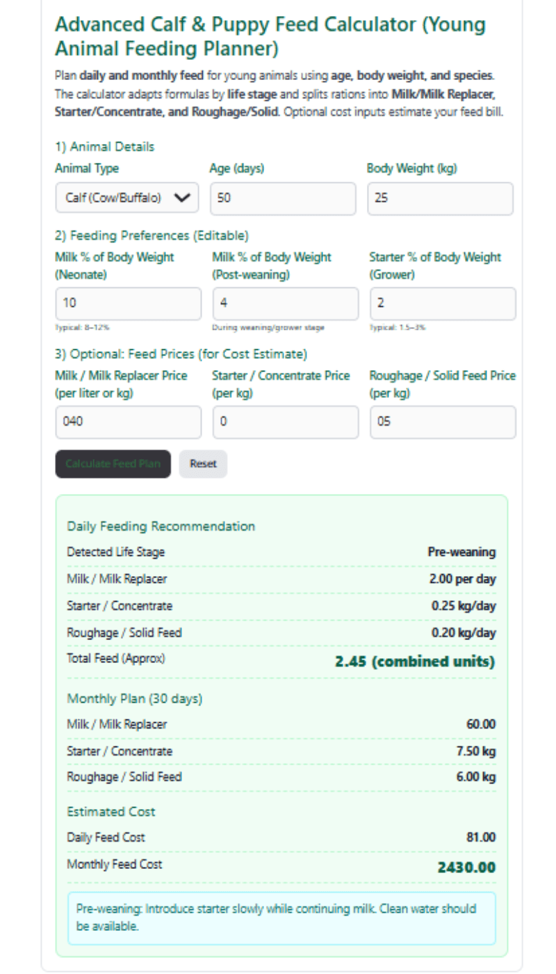 Young Animal Feeding Planner: Daily Feed Chart for Calves, Kids, Lambs & Piglets Free. 1 Young Animal Feeding