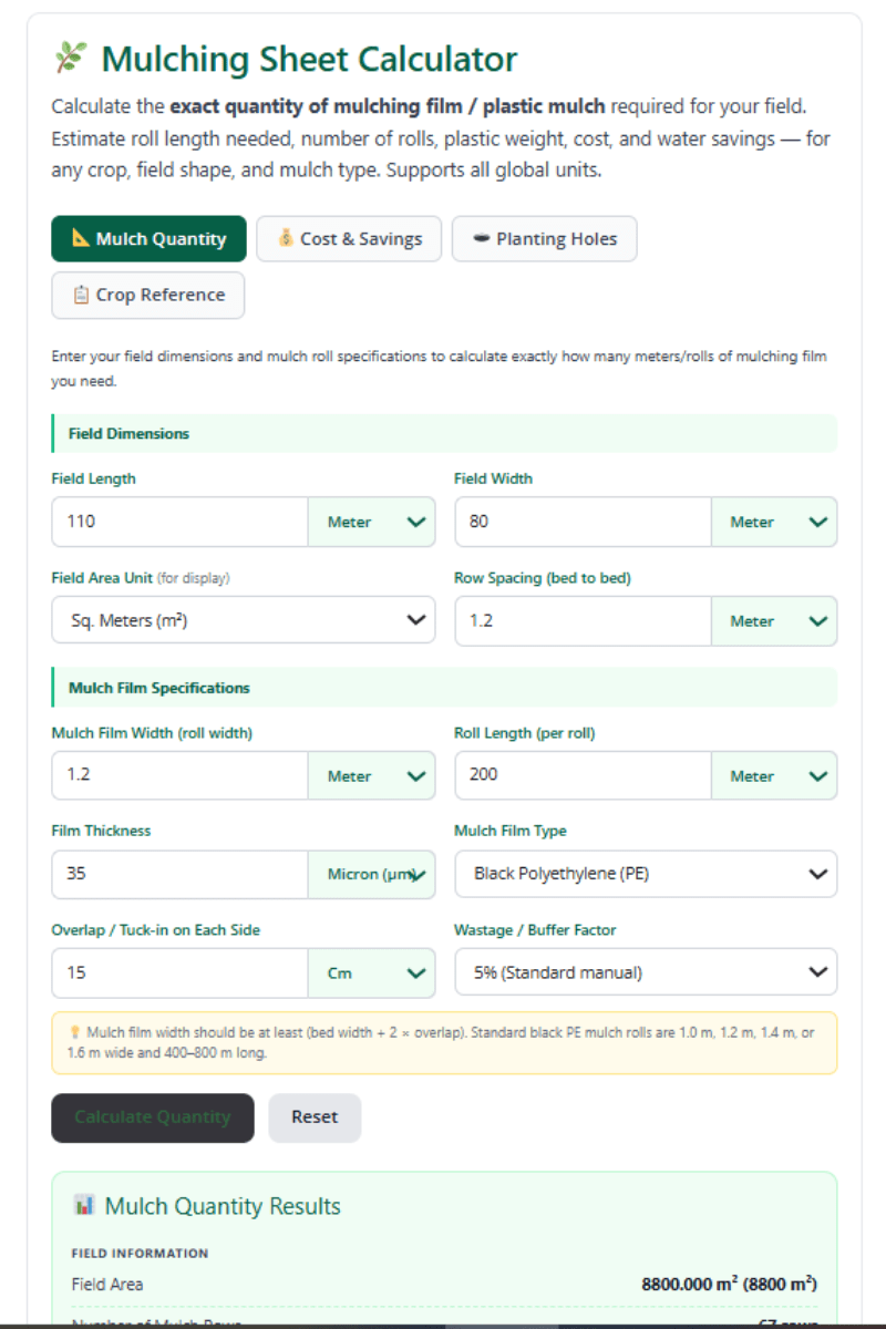 Mulching Sheet Calculator: How Many Rolls Do You Need? Calculate Mulching Coverage & Cost Per Acre Free 1 Mulching Sheet