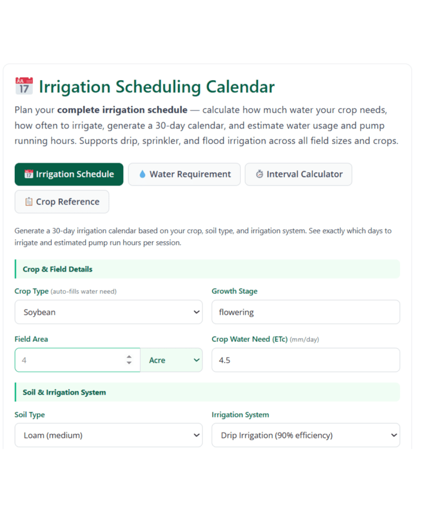 Irrigation Scheduling Calendar