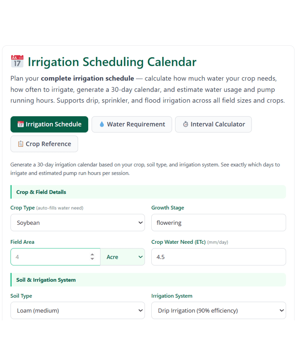 Irrigation Scheduling Calendar