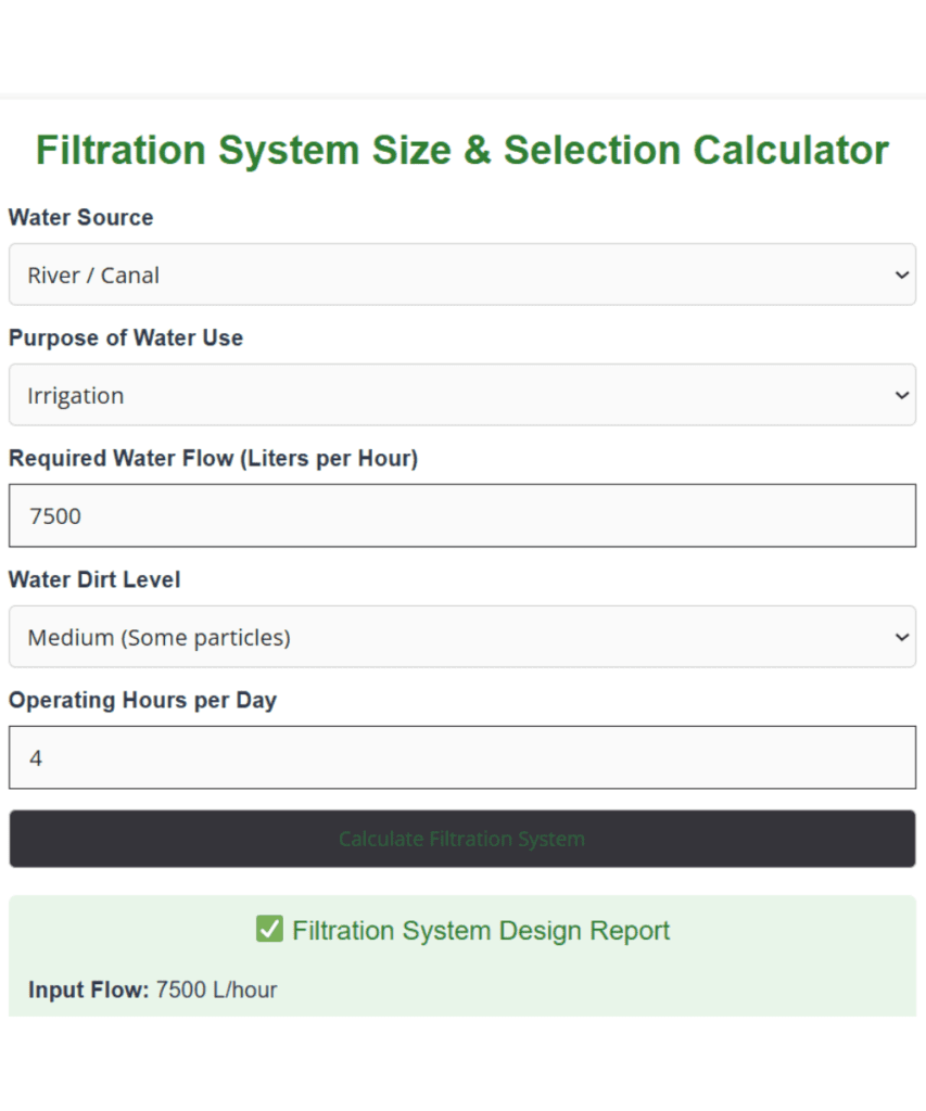 Farm Water Filtration System Size Calculator: Choose the Right Filter Size & Type for Drip Irrigation & Sprinklers Free 2 Filtration System Size
