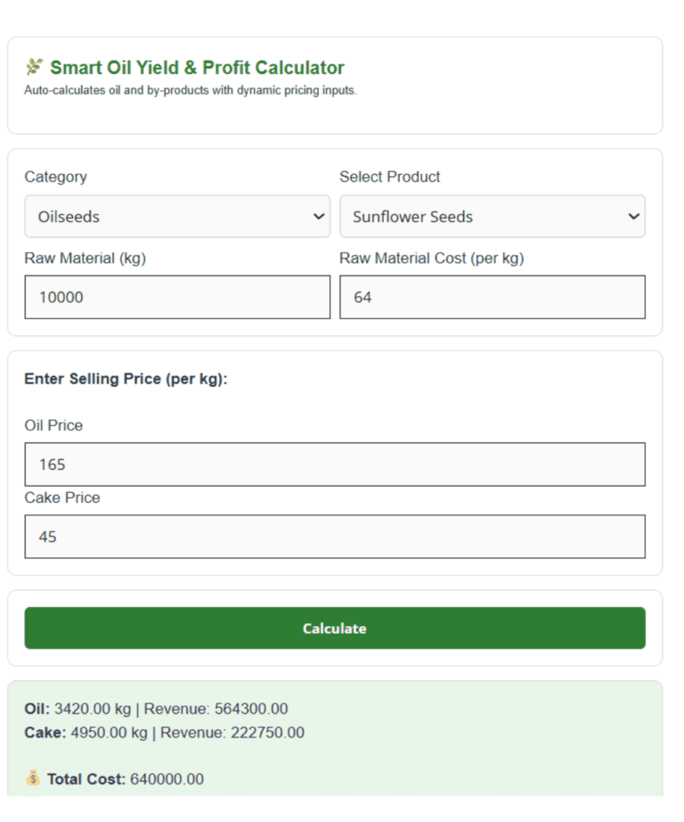 Oil Yield Calculator