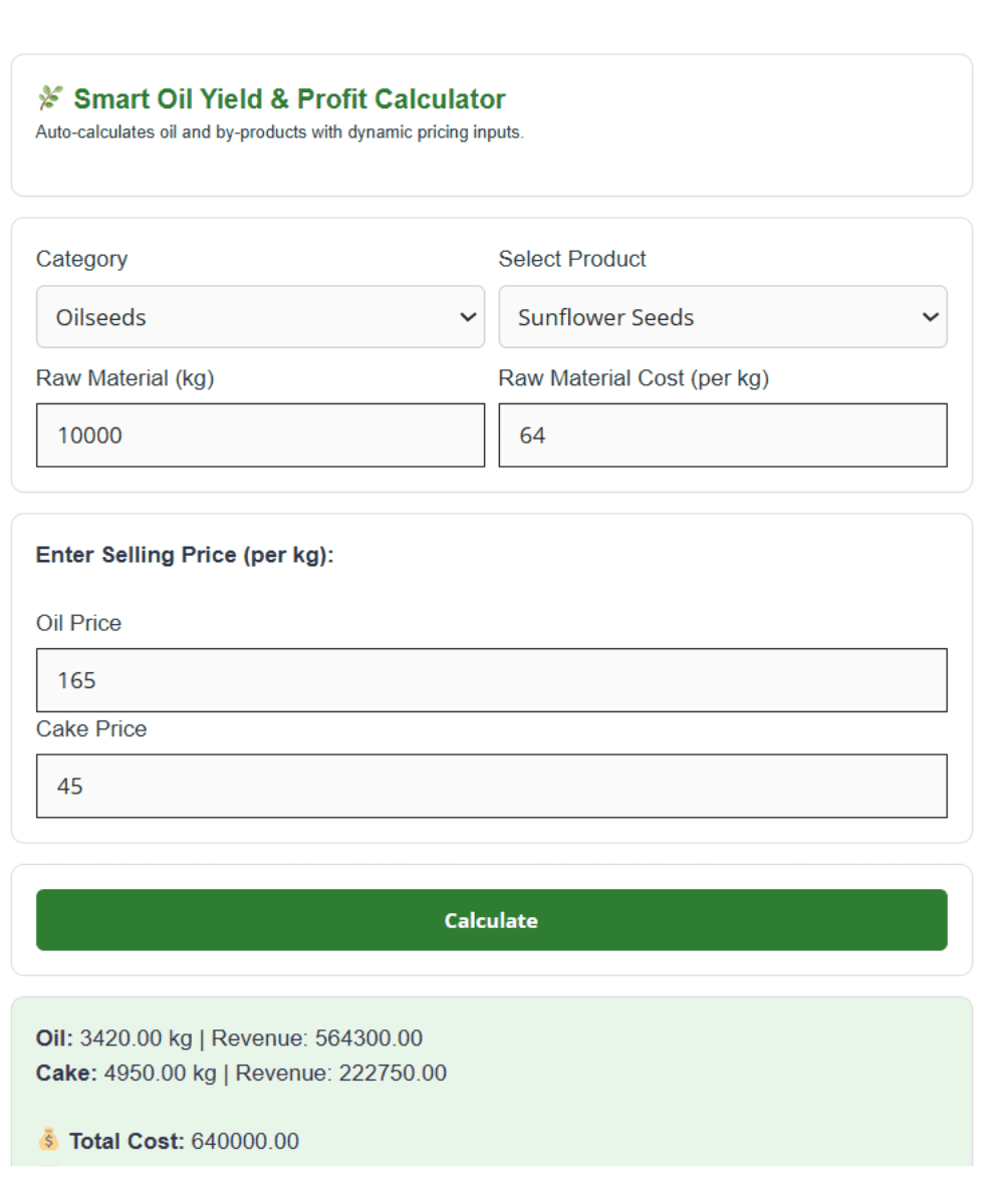 Smart Oil Yield Calculator: Calculate Oil Output, By-Product for 31 Oilseeds, Nuts, Fruits, and Herbal Crops 1 Oil Yield Calculator