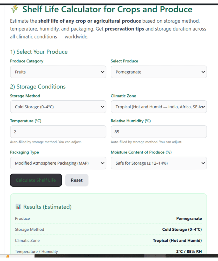 Shelf Life Calculator for fruits/vegetables 2 Shelf Life Calculator