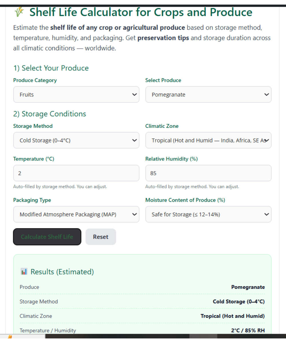 Shelf Life Calculator for fruits/vegetables 1 Shelf Life Calculator