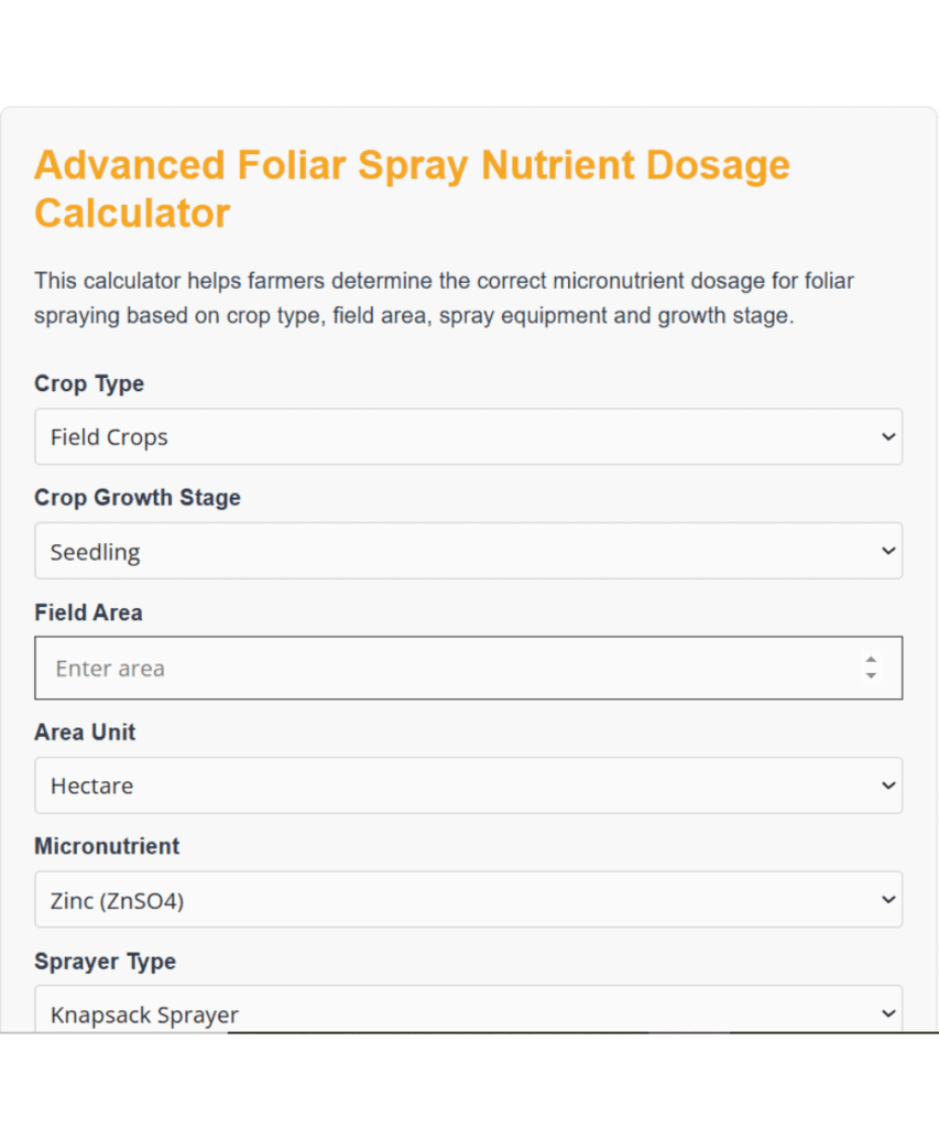 Foliar Spray Nutrient Dosage Calculator: Calculate Exact Nutrient Dose & Water Volume for Foliar Application Free 2 Foliar Spray