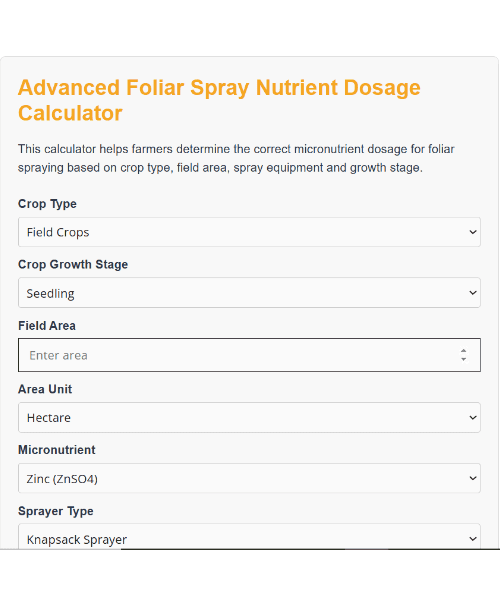 Foliar Spray Nutrient Dosage Calculator: Calculate Exact Nutrient Dose & Water Volume for Foliar Application Free 1 Foliar Spray