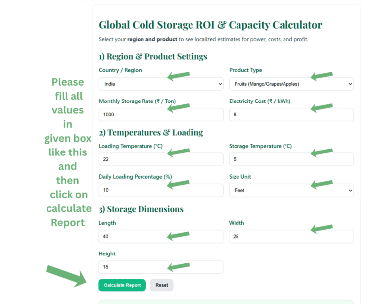 Cold Storage Calculator: Cold Storage ROI & Project Report Generator (Volume, Tonnage & Cooling Load Estimator) The Complete Guide