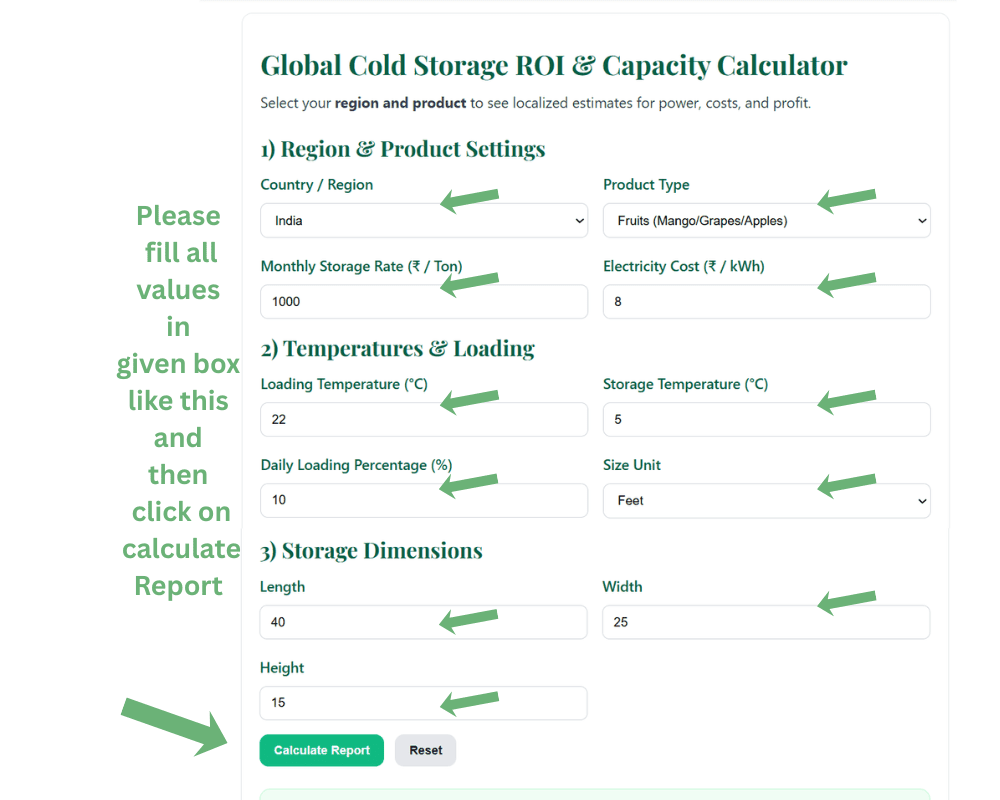 Cold Storage Calculator: Cold Storage ROI & Project Report Generator (Volume, Tonnage & Cooling Load Estimator) The Complete Guide