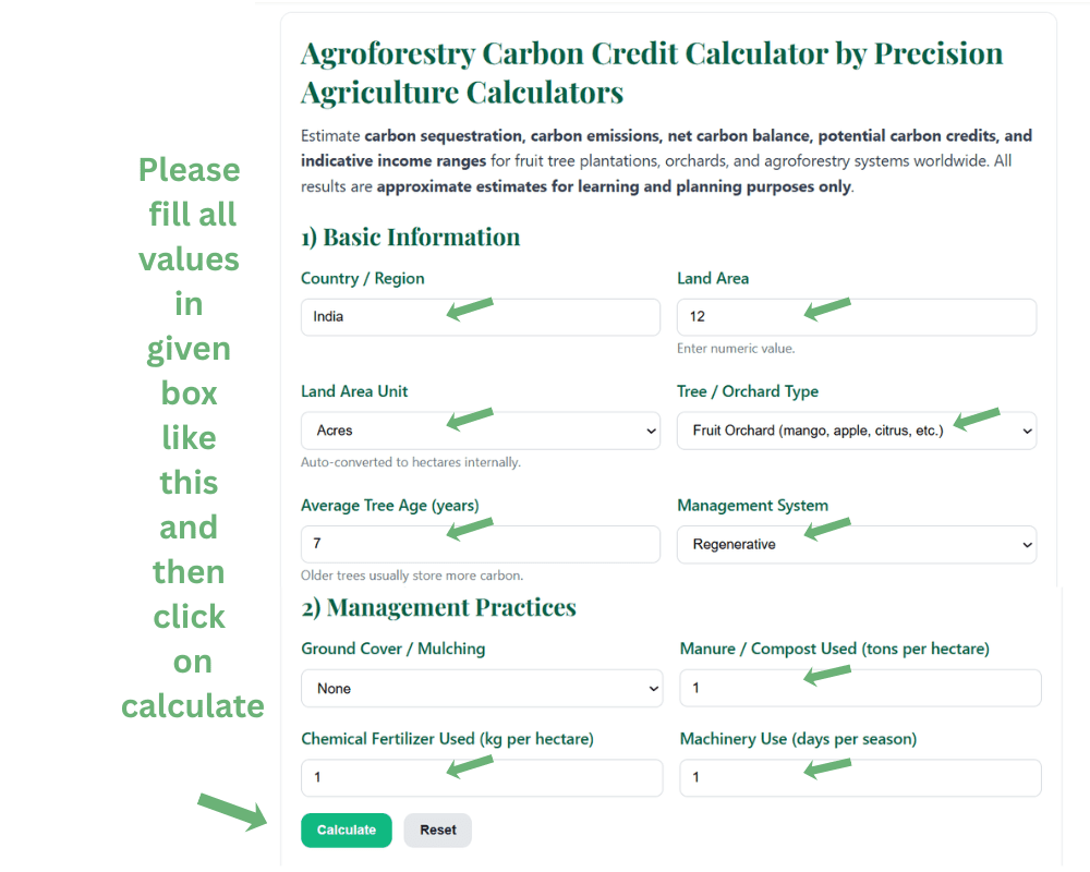 Agroforestry Carbon Credit Calculator: Tree & Orchard Income Estimator for free 2 Agroforestry Carbon Credit Calculator