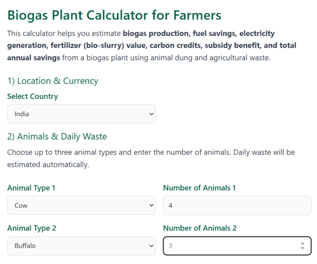 Biogas Plant Calculator: Accurate Gas Production & Energy Estimation 2 Biogas Plant Calculator