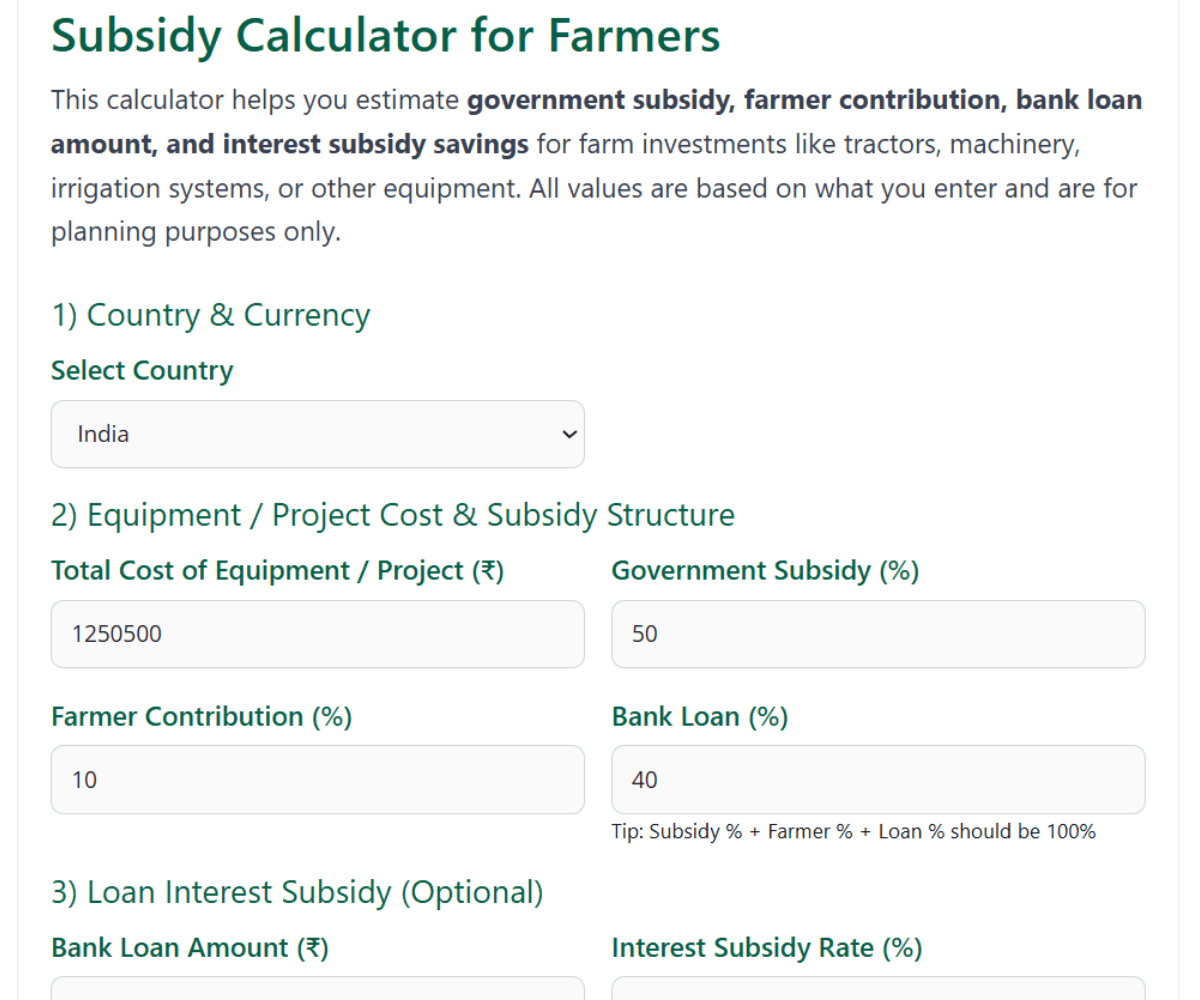 Agriculture Subsidy Calculator: Calculate Government Subsidy for Farmers 1 Subsidy Calculator