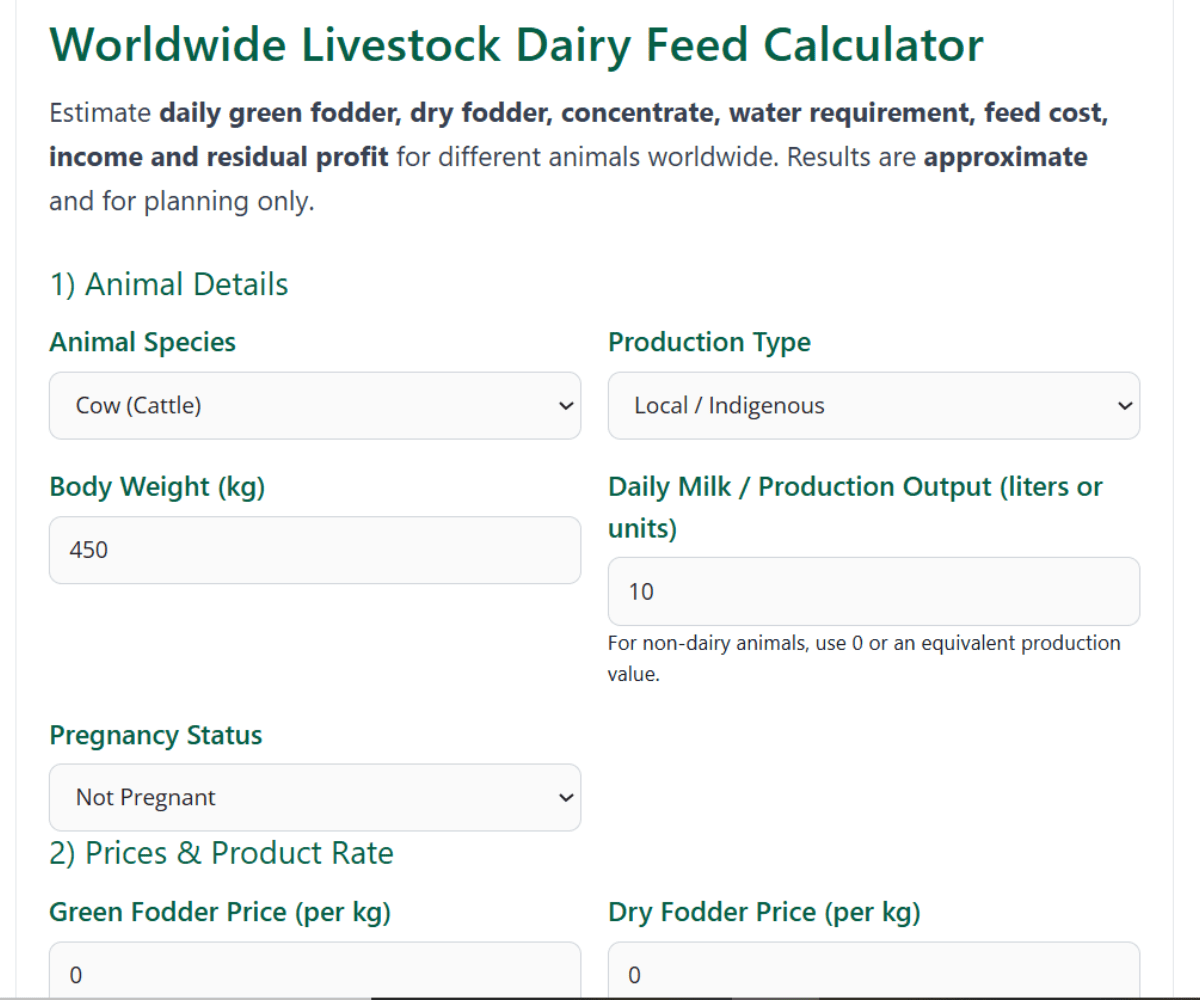 Dairy Feed Calculator Per Day: Calculate Feed, Water, Cost & Profit for free 1 Dairy Feed Calculator