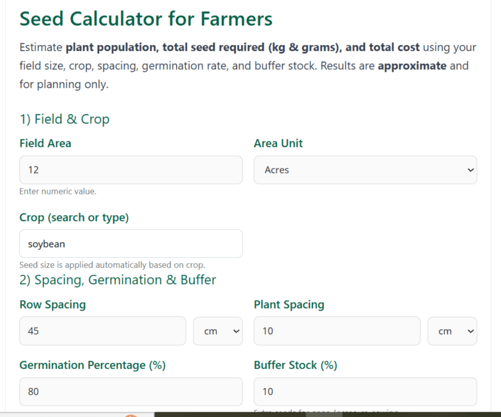 Seed Calculator: Calculate Exact Seed Quantity, Plant Population, and Seed Cost for Any Crop 2 Seed Calculator