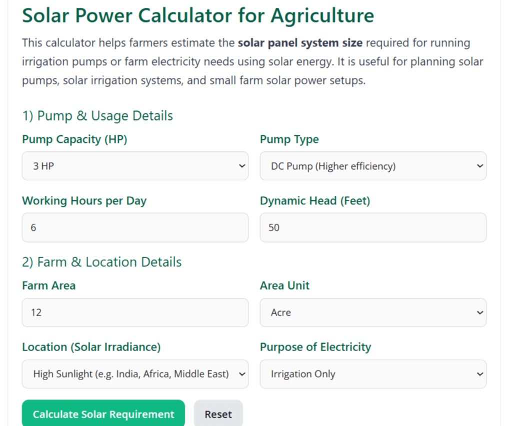 Farming Solar Power Calculator: Know Exact Panel Count, System Size, and Energy Requirement. 2 Solar Power Calculator