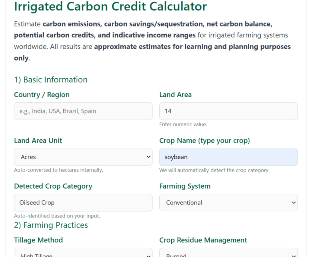 Irrigated Carbon Credit Calculator: Estimate Your Irrigated Farm's Carbon Value for Free 2 Irrigated Carbon Credit