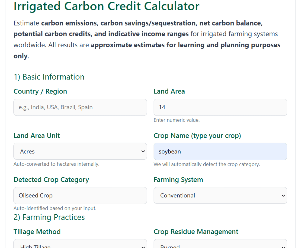 Irrigated Carbon Credit Calculator: Estimate Your Irrigated Farm's Carbon Value for Free 1 Irrigated Carbon Credit